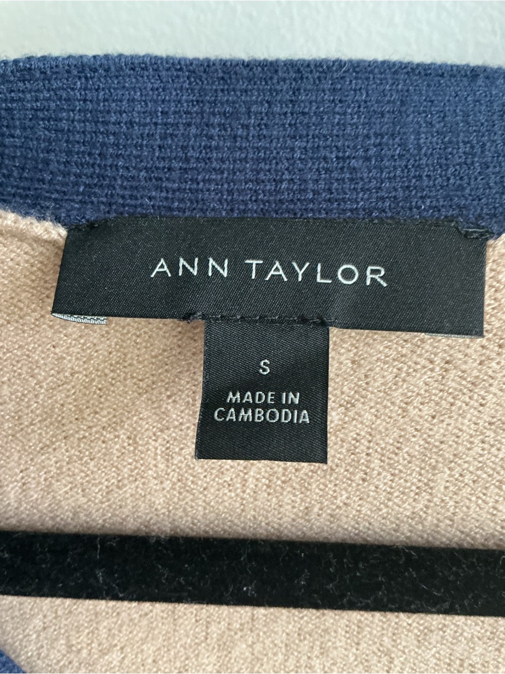 Ann Taylor Beige Cardigan with Navy Trim Accent - Picture 3 of 3
